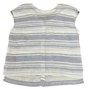 Cynthia Rowley Linen Top Sz Large Womens Blue White Striped Button Back Coastal